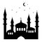 Figure mosque black contour. Ramadan. Night, stars, month