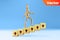 Figure of wooden Dummy climb up wooden stairs. Concept of career up. Business growth up. Success in life. Management