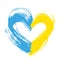 Figured heart from textured strokes in Ukrainian flag colors yellow and blue isolated on a white