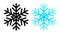 Figured snowflake icon. Blue geometric symbol of cold festive weather with black natural crystals.