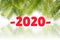 Figures 2020 on a white background, frame of fir branches