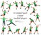 Figures of Asian handball players and goalkeepers team in green equipment in various poses, stances and motion training and