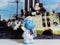 Figurine hippo-captain near his ship. Hobby. Kinderfilia - collecting children`s toys and souvenirs from kinder surprise