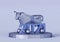 figurine of a low poly Blue Metallic Bull on a stand with the number 2021, a symbol of the new year