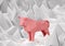 Figurine of pink low poly Paper Bull on polygonal white background