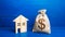 Figurine silhouette house and dollar money bag. Buying and selling real estate. Maintenance, property improvement. Taxes. Mortgage