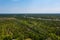 Fiield from drone view, shows the horizon skyline with forest and farm above of upcountry, Chachoengsao Province Thailand