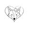 Fiigure cute fox female animal inside heart