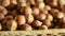 Filbert nuts. Placer in a wicker basket, close-up