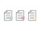 File document with green checkmark and red cross. Office notebook with orange question mark. Document icon on transparent