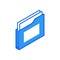 File folder with documentation isometric icon. Blue storage form with white sheets