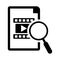 File, search, video icon. Black vector graphics