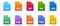 File types icon set. Colorful document format collection