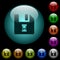 File waiting icons in color illuminated glass buttons