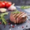 Filet Mignon Artful Presentation on Slate: Witness the artful presentation of a Filet Mignon on slate, transforming your