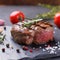 Filet Mignon Extravaganza on Slate: An extravagant display of culinary delight, featuring a Filet Mignon that promises a