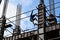 Filipino construction steel-man climbing down using scaffolding pipes on high-rise building