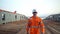 Filipino deck Officer on deck of vessel or ship , wearing PPE personal protective equipment