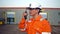 Filipino deck Officer on deck of vessel or ship , wearing PPE personal protective equipment