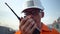 Filipino deck Officer on deck of vessel or ship , wearing PPE personal protective equipment