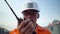 Filipino deck Officer on deck of vessel or ship , wearing PPE personal protective equipment