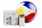 Filipino flag with cooling and climate electric devices. Manufacturing, trading and service of air conditioners in Philippines, 3D