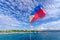 Filipino flag flying in a boat, Boracay