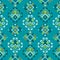 Filipino folk art Yakan waving cloth inspired vector seamless textile pattern on turquoise green design from Philippines