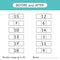 Fill in the missing numbers. Before and after. Number range up to 20. Mathematic. Worksheet for kids