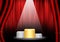 Fill object : Flare Stage with red curtain and pedestal gold ran