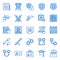Filled blue outline icons for law and justice