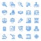 Filled blue outline icons for law and justice