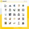 Filled line Flat Color Pack of 25 Universal Symbols of market analysis, producer, sun, musician, composer