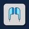 Filled outline Air headphones icon icon isolated on blue background. Holder wireless in case earphones garniture