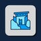 Filled outline Ancient ruins icon isolated on blue background. Vector