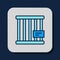 Filled outline Animal cage icon isolated on blue background. Vector
