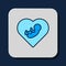 Filled outline Baby inside heart icon isolated on blue background. Vector
