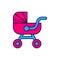 Filled outline Baby stroller icon isolated on white background. Baby carriage, buggy, pram, stroller, wheel. Vector