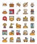 Filled outline bakery icons set