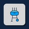 Filled outline Barbecue grill icon isolated on blue background. BBQ grill party. Vector