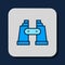 Filled outline Binoculars icon isolated on blue background. Find software sign. Spy equipment symbol. Vector