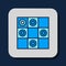 Filled outline Board game of checkers icon isolated on blue background. Ancient Intellectual board game. Chess board