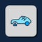 Filled outline Broken car icon isolated on blue background. Car crush. Vector