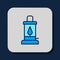 Filled outline Camping lantern icon isolated on blue background. Vector