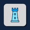 Filled outline Castle tower icon isolated on blue background. Fortress sign. Vector