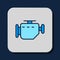 Filled outline Check engine icon isolated on blue background. Vector