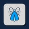 Filled outline Clothes moth icon isolated on blue background. Vector
