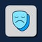 Filled outline Drama theatrical mask icon isolated on blue background. Vector