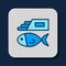 Filled outline Fish and chips icon isolated on blue background. Vector