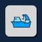 Filled outline Fishing boat icon isolated on blue background. Fishing trawler. Vector